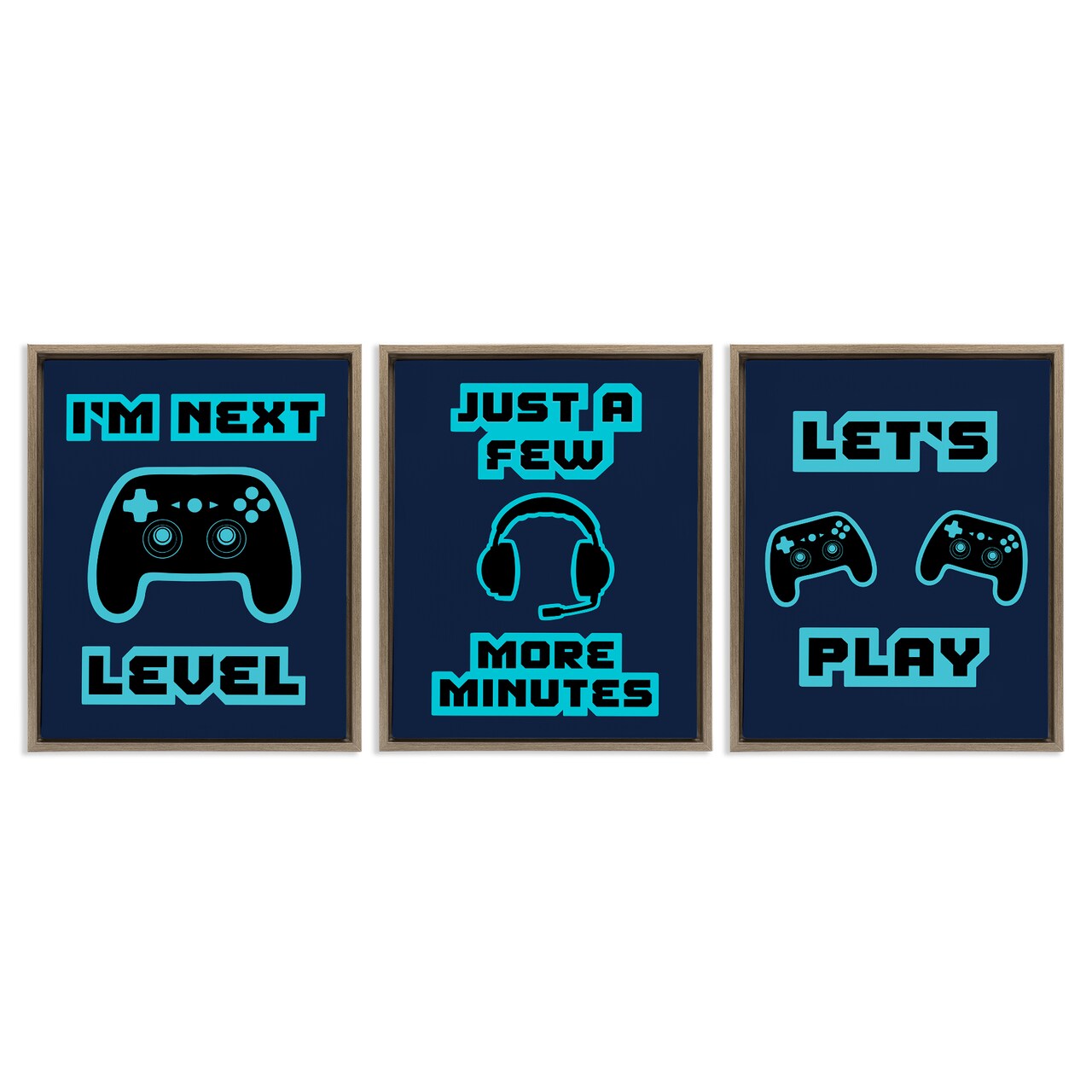 Stupell Industries Retro Blue Gaming Words 3pc Floating Frame Set, design by Marcus Prime